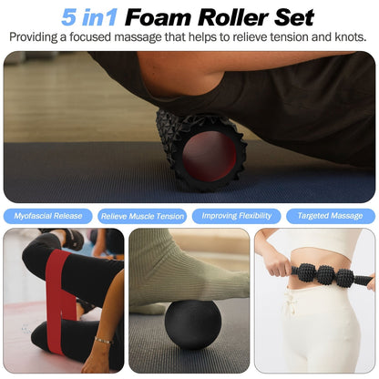5-in-1 Foam Roller Set For Deep Tissue Massage, Muscle Improved Mobility, High-Density Back Roller For Whole Body Relieves Muscle Pain Muscle Massage